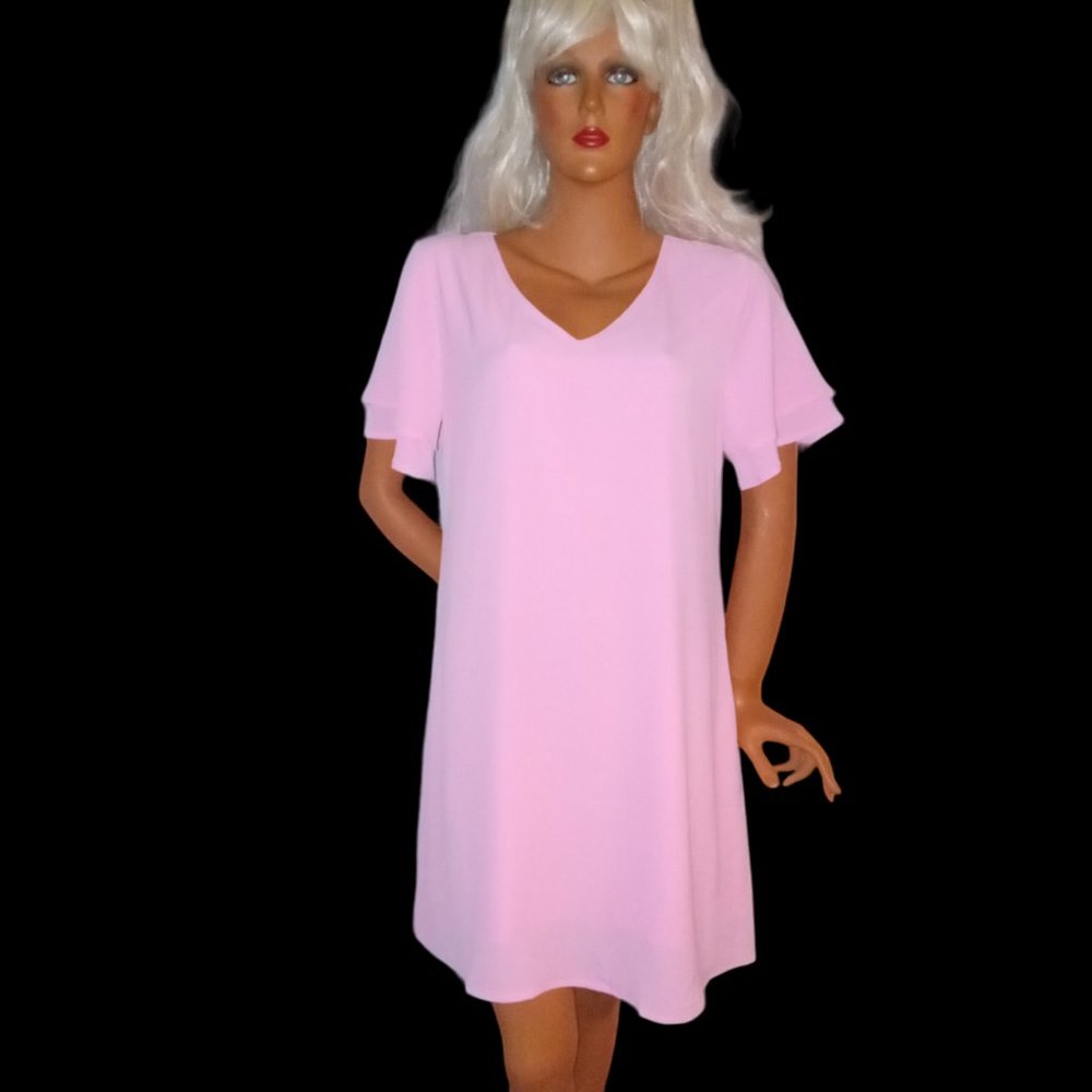 QIXING sweet Pink Shift Mini Dress – swish and ruffle – Women’s Size Large - NWT